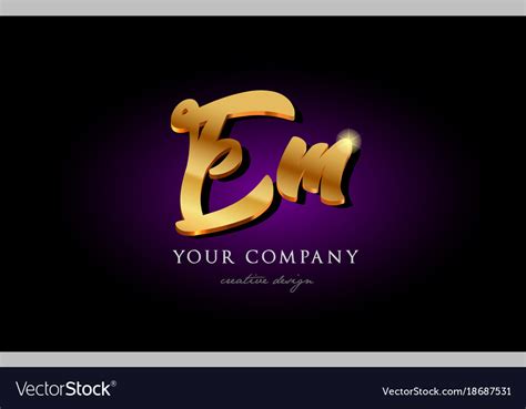 Em E M 3d Gold Golden Alphabet Letter Metal Logo Vector Image