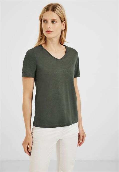 Cecil Basic V Neck T Shirt Basic Grün Beige Meliert Zalando De