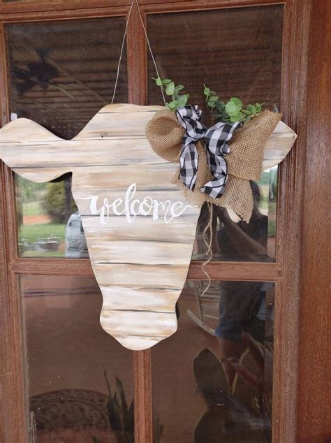 Wire Hangers Door Hangers Cow Head Wooden Crafts Rustic Farmhouse