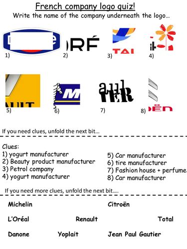 French company logo quiz | Teaching Resources