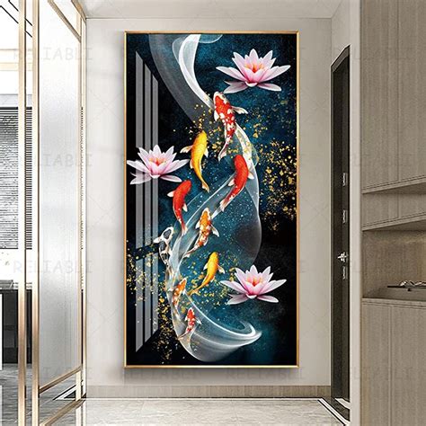 holeiluck  koi fish feng shui  carp golden lotus pond canvas
