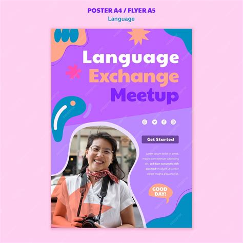 Free Psd Flat Design Language Learning Poster Template