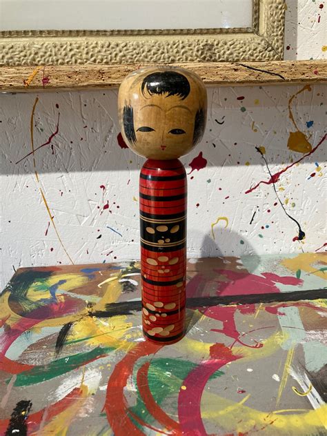 Wooden Japanese Doll | Blue Ticking