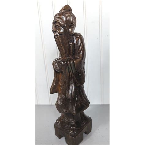 Antique Chinese Wood Hand Carved Old Man Statue Sculpture Oriental