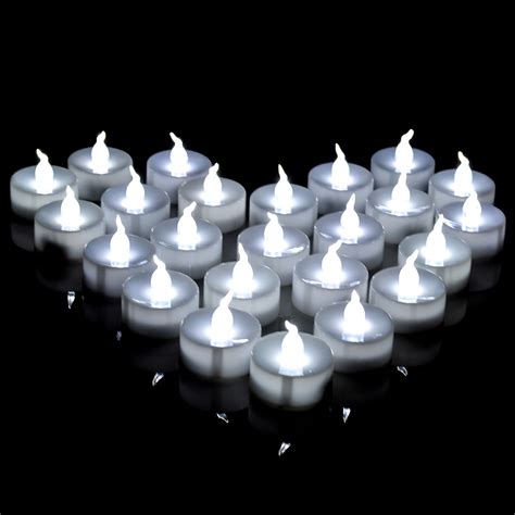 24 Pcs Led Tealight Battery Operated Flameless Flickering Tea Lights Cool White Ebay