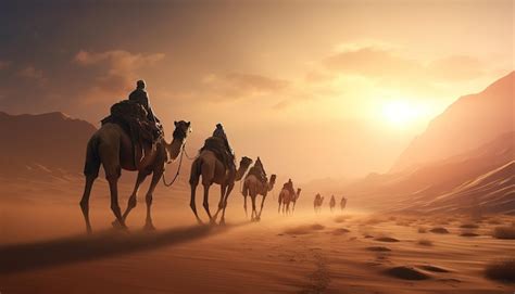 Premium Photo Camel Caravan In Sahara Desert