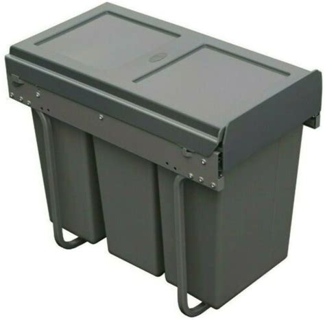 Grey Integrated Pull Out Kitchen Waste And Recycling Bin For 300mm Base