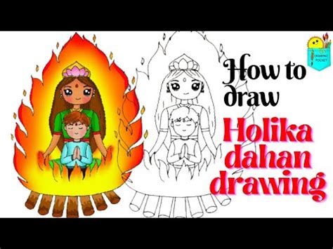 Holi Drawing How To Draw Holika Dahan Drawing Easy And Cute Step By