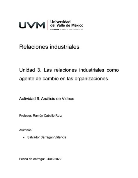 A6 SBV Actividad Relaciones Industriales Relaciones Industriales