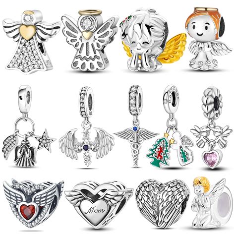 Silver Angel Baby Charms Zirkonium Hart Vorm Angel Wings Dangle