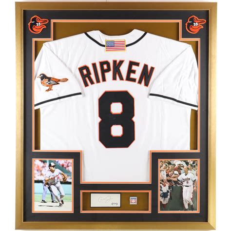 Cal Ripken Jr Signed Orioles Custom Framed Cut Display With Hall Of