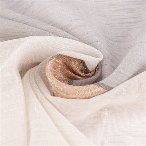 Gardinenstoff Dekostoff Voile Halbtransparent Streifen Beige Braun Grau