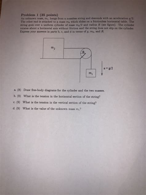 Solved An Unknown Mass M1 Hangs From A Massless String And