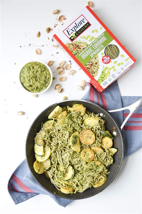 Mint Pesto Edamame Pasta With Summer Squash Pumps And Iron