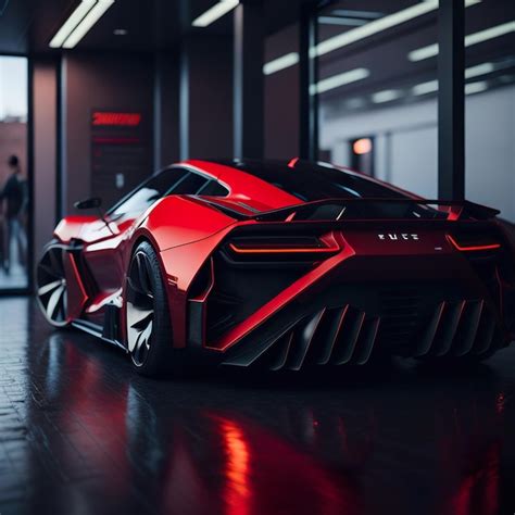 Premium AI Image | A red lamborghini is parked in a dark room.