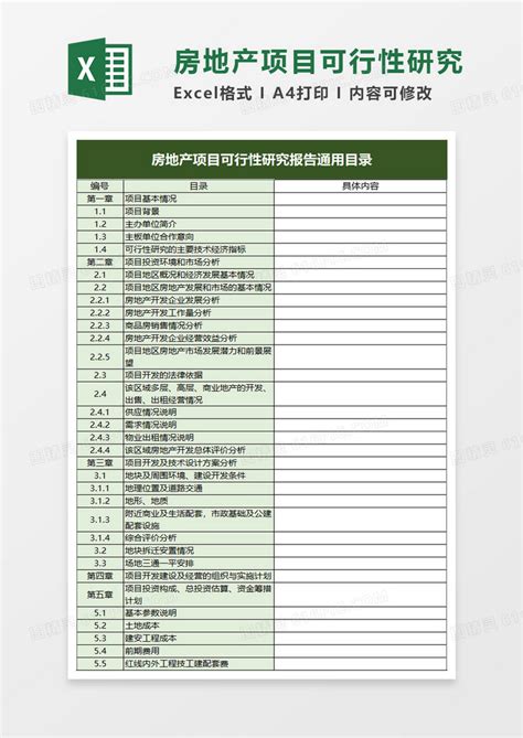 房地产项目可行性研究报告通用目录excel模板免费下载编号14xbqj7qv图精灵