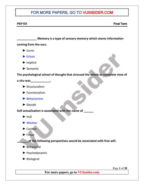 Psy Final Term Past Papers Mega File Psy Final Term Page Of