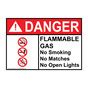 Danger Sign Flammable Gas No Smoking Matches Sign Ansi