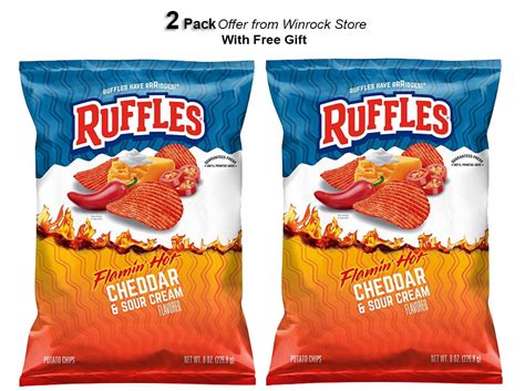 Ruffles Flamin Hot Cheddar And Sour Cream Flavored Potato Snack Chips 8 Ounce Bag 2 Pack