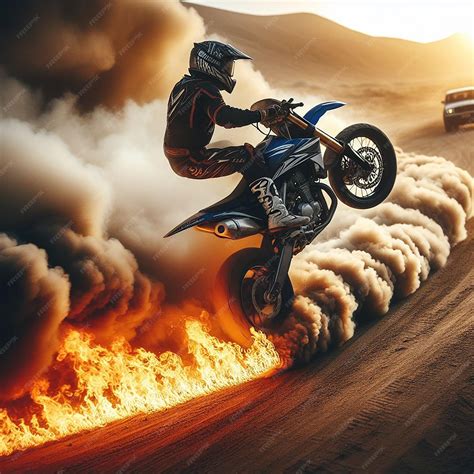 Premium Photo | Stunt racer performing a stunt on a motorcycle on a ...