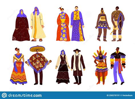 Personnes En Costumes Folkloriques Nationaux Dessin Humoristique