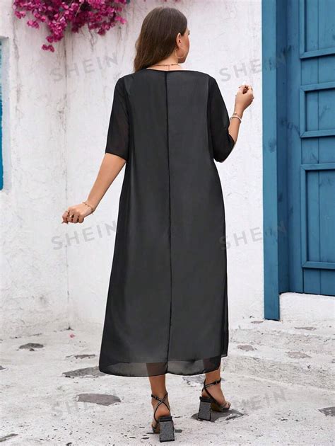 Shein Clasi Vestido De Ver O Casual Decote Em V Detalhes De Es