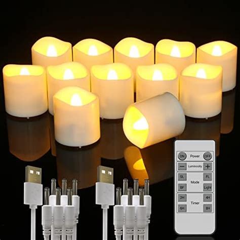 Punasi 12pcs Rechargeable Tea Lights Flickering With 12 Key Remote