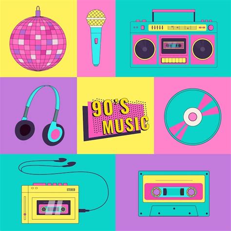 Premium Vector | Music set 1990 geometric poster with 90s devices in ...