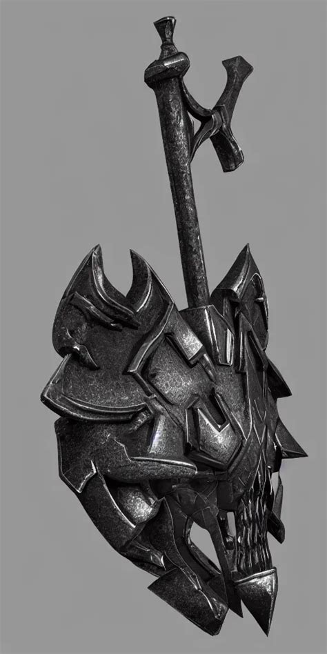 A Black And Silver Axe Skull Crest Ornament Weapon Stable Diffusion