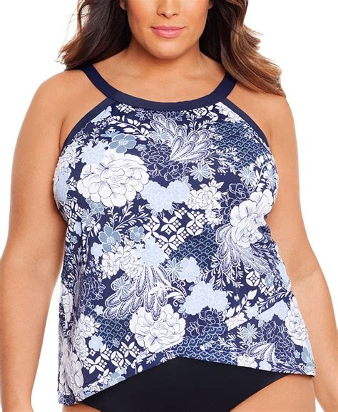 Swim Solutions Plus Size Printed Tummy Control Underwire Tankini Top