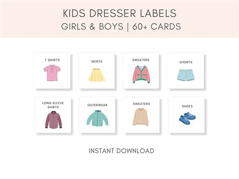 Kids Dresser Labels, Clothing Labels, Kids Clothing Labels, Printable Labels, Drawer Labels ...