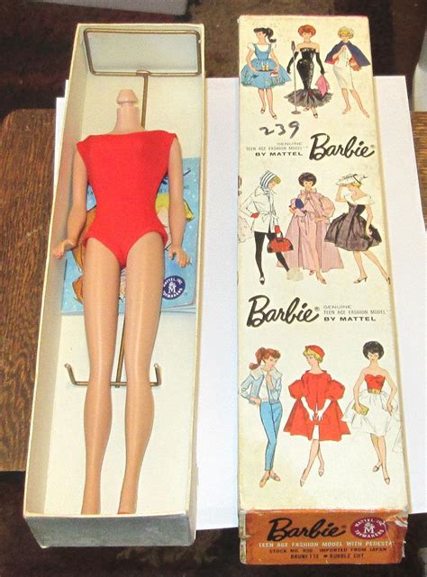 Old Vintage Brunette Bubblecut Barbie Doll Box W Body Stand Booklet