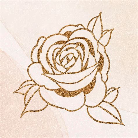 Free Vector Glittery Golden Rose Flower Outline Sticker Overlay Vector