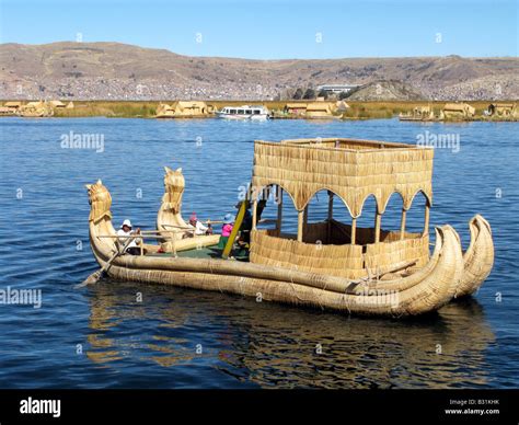 A reed boat on Lake Titicaca Peru Stock Photo - Alamy