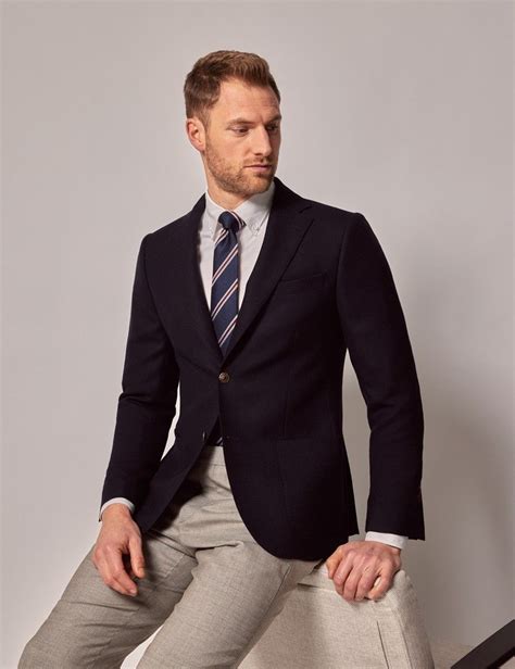 Men S Navy Hopsack Wool Blazer Collection Hawes Curtis