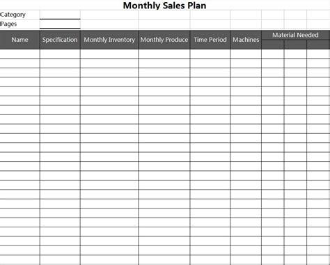 Monthly Sales Planxlsx Spreadsheet Templates Wps Template