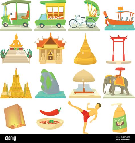 Thailand Travel Icons Set Cartoon Style Stock Vector Image And Art Alamy