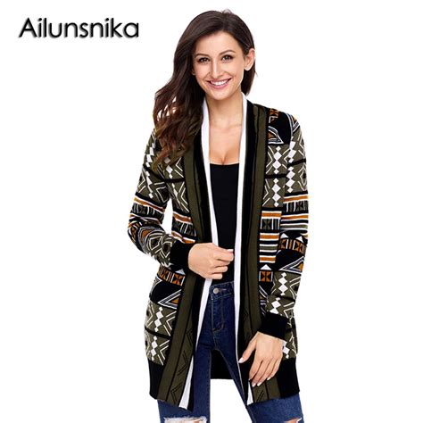 Ailunsnika Women 2018 Vintage Aztec Print Cardigan Open Front Sweaters