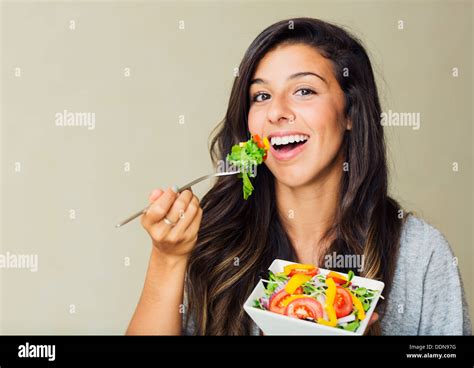 Beautiful Healthy Woman Eating Salad Dieting Concept Healthy