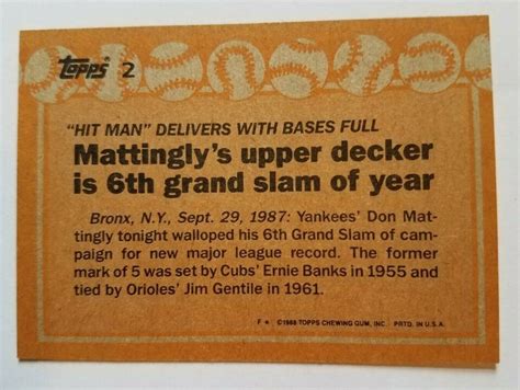 1988 Topps 2 Don Mattingly 87 Record Breakers NM MT EBay