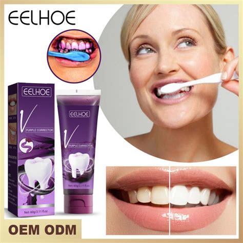 EELHOE Purple Toothpaste Bright White Teeth Remove Tartar Yellow Stains