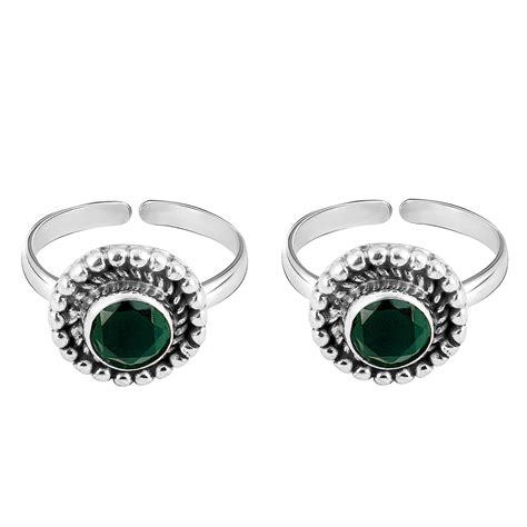 Buy GIVA 925 Sterling Silver Oxidised Silver Gleaming Green Toe Rings