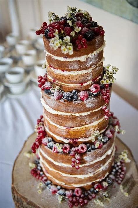 Naked Wedding Cake With Berries Decorated Cake By CakesDecor