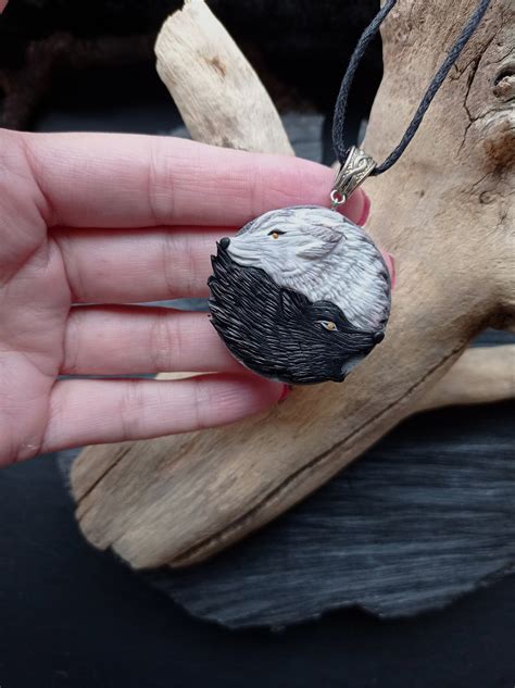 Wild Wolf Pendant Yin Yang Wolf Necklace Black White Wolf | Etsy