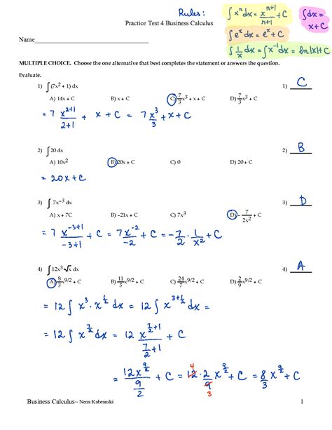 SOLUTION Practice Test 4 Business Calculus Solutions Worksheet