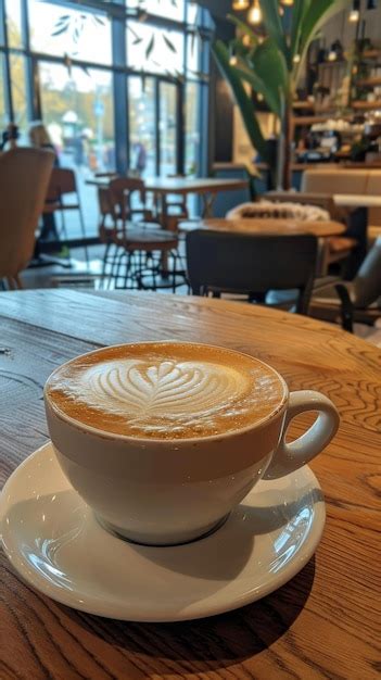 Premium Photo A Steaming Cup Of Coffee With Latte Art On A Wooden