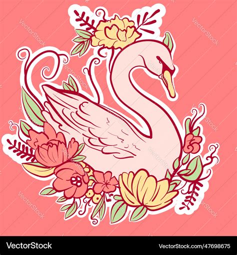 A swan with floral decorations Royalty Free Vector Image