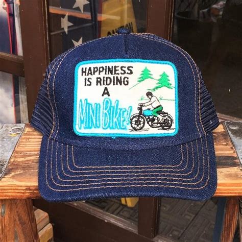 バイク デニムキャップ Happiness Is Riding A Mini Bike Buddy オリジナル ワッペン付きデニムキャップ オットーキャップ 70s アメカジ Yc