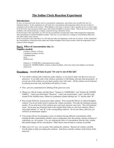 The Iodine Clock Reaction Experiment Pdf Sentinelchem