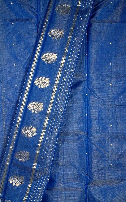 Blue Chanderi Tissue Suit With Golden Zari Weave Exotic India Art